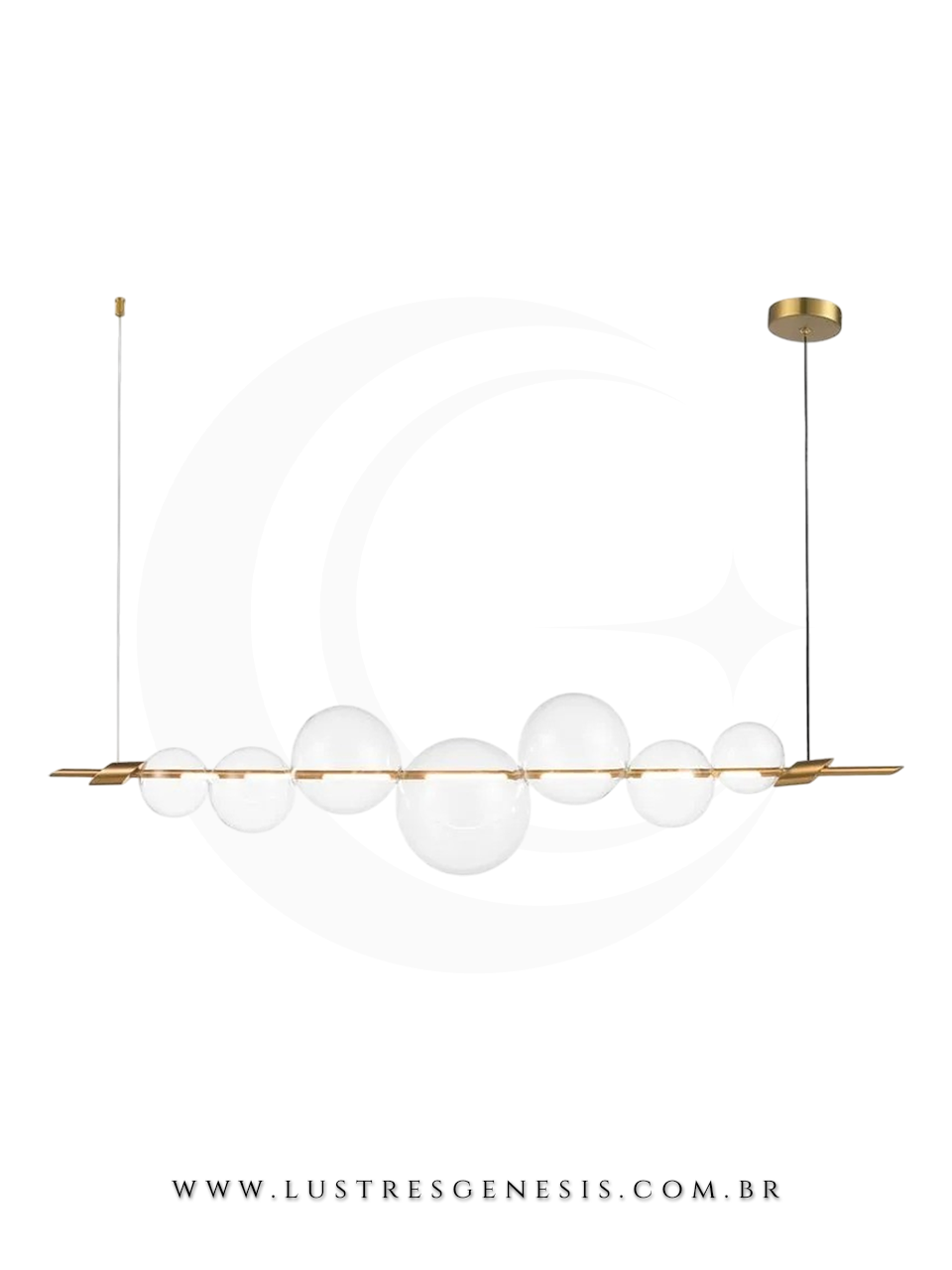 Lustre Pendente Zeep 153cm de Comprimento Dourado Linha Sublime Para Sala de Estar e Jantar